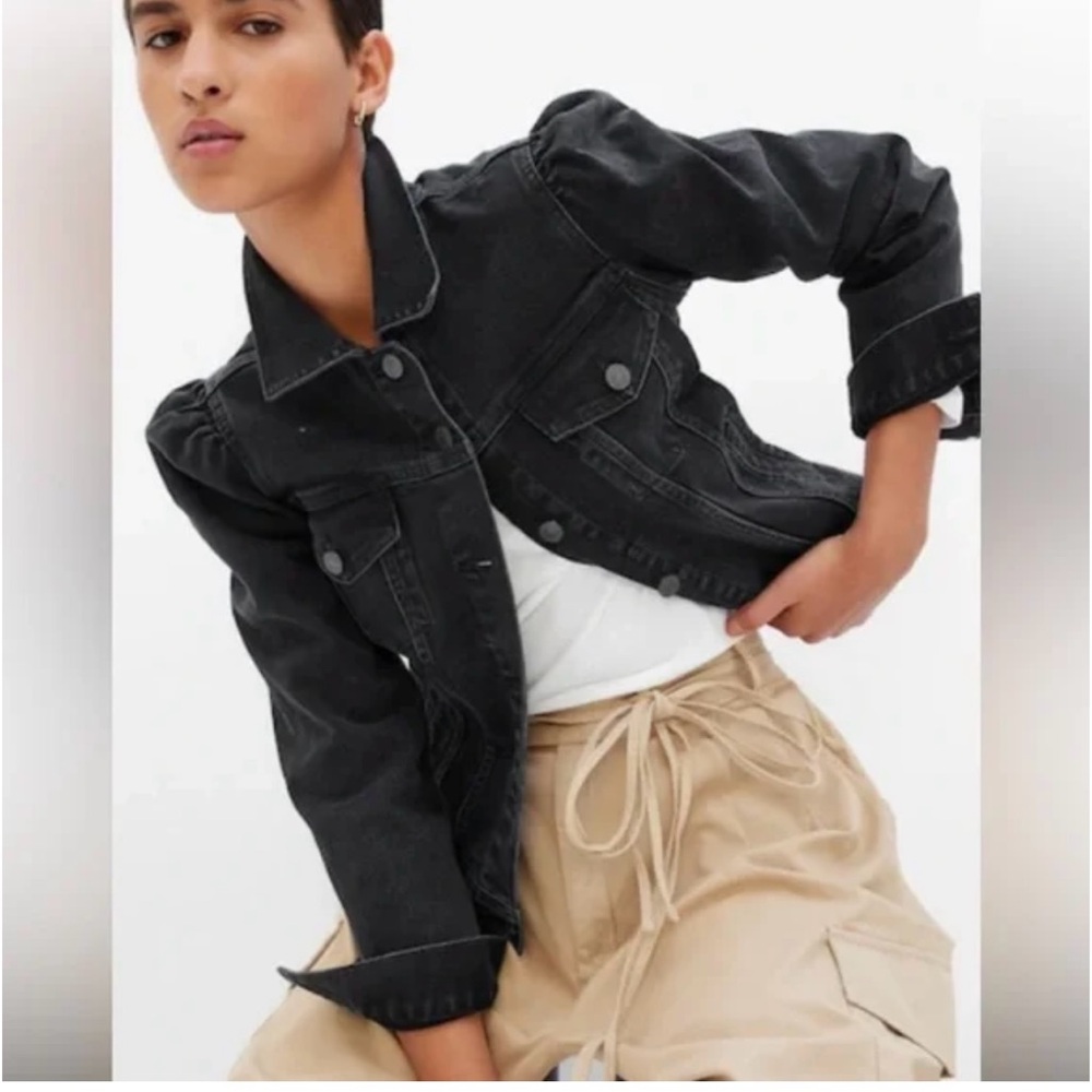 Gap puff sleeve denim jacket. Black - Size Small Tall